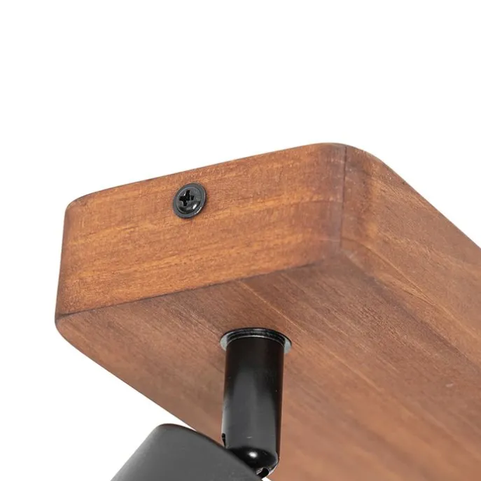 Industrie-Spot schwarz mit Holz 2-flammig - Kristina