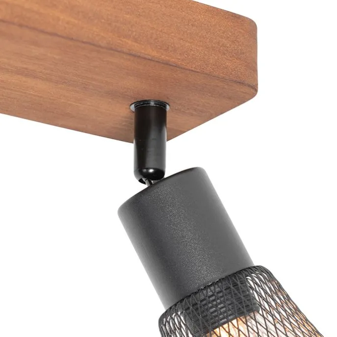 Industrie-Spot schwarz mit Holz 2-flammig - Kristina