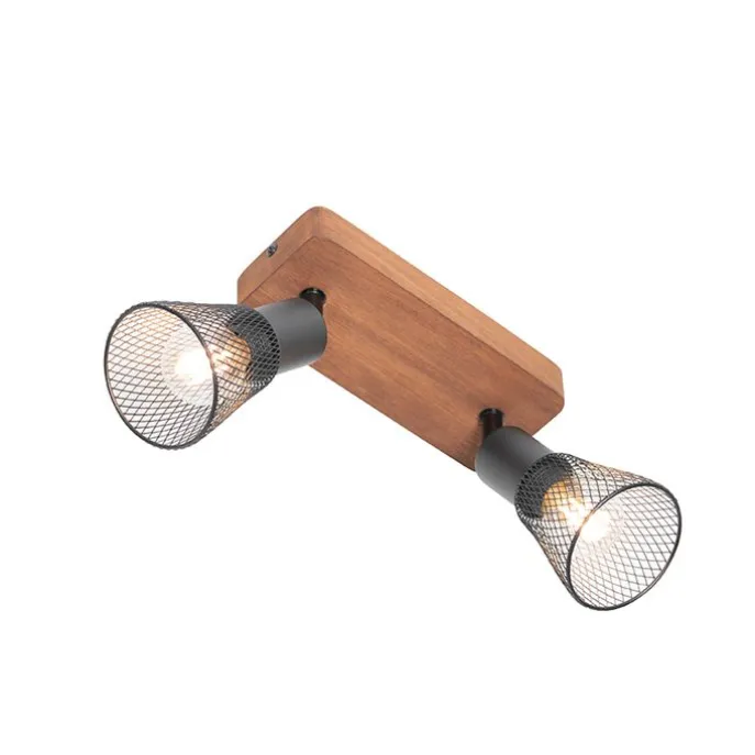 Industrie-Spot schwarz mit Holz 2-flammig - Kristina