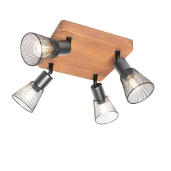 Industrie-Spot schwarz mit Holz 4-flammig - Kristina