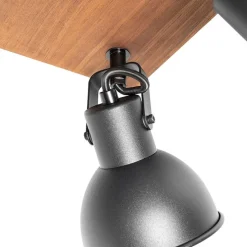 Industrie-Spot schwarz mit Holz neigbar 4-flammig - Tommy