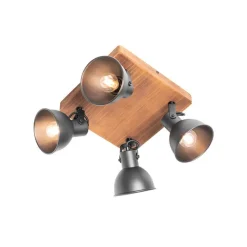 Industrie-Spot schwarz mit Holz neigbar 4-flammig - Tommy