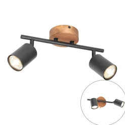 Industrie-Spot schwarz mit Holz schwenkbar 2 Lichter - Jeana