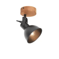 Industrie-Spot schwarz mit Holz neigbar - Tommy