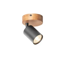 Industriespot schwarz mit Holz neigbar - Jeana