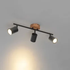Industrie-Spot schwarz mit Holz schwenkbar 3-flammig - Jeana
