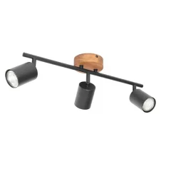 Industrie-Spot schwarz mit Holz schwenkbar 3-flammig - Jeana