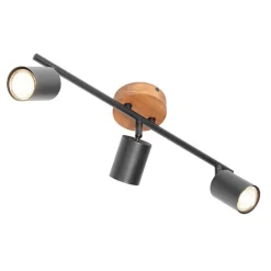 Industrie-Spot schwarz mit Holz schwenkbar 3-flammig - Jeana