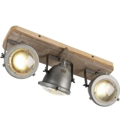 Industriespot Stahl mit Holz kippbar 3-Licht - Emado