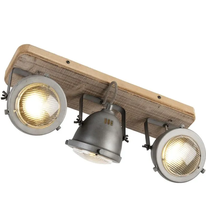 Industriespot Stahl mit Holz kippbar 3-Licht - Emado
