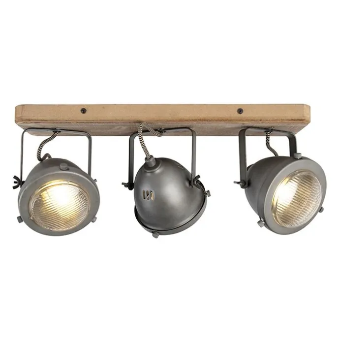 Industriespot Stahl mit Holz kippbar 3-Licht - Emado
