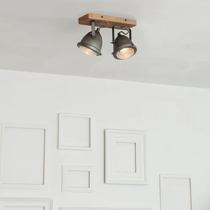 Industriespot Stahl mit Holz kippbar 2-Licht - Emado