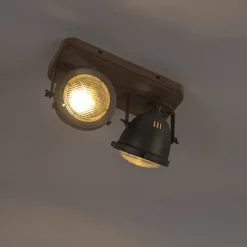 Industriespot Stahl mit Holz kippbar 2-Licht - Emado
