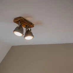 Industriespot Stahl mit Holz kippbar 2-Licht - Emado