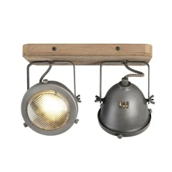 Industriespot Stahl mit Holz kippbar 2-Licht - Emado