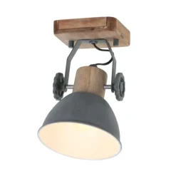 Industriële plafondspot hout met grijs draai- en kantelbaar - Gearwood