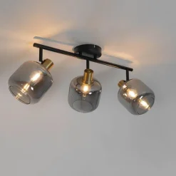Intelligenter Deckenstrahler schwarz mit Rauchglas länglich inkl. 3 Wifi P45 - Zuzanna