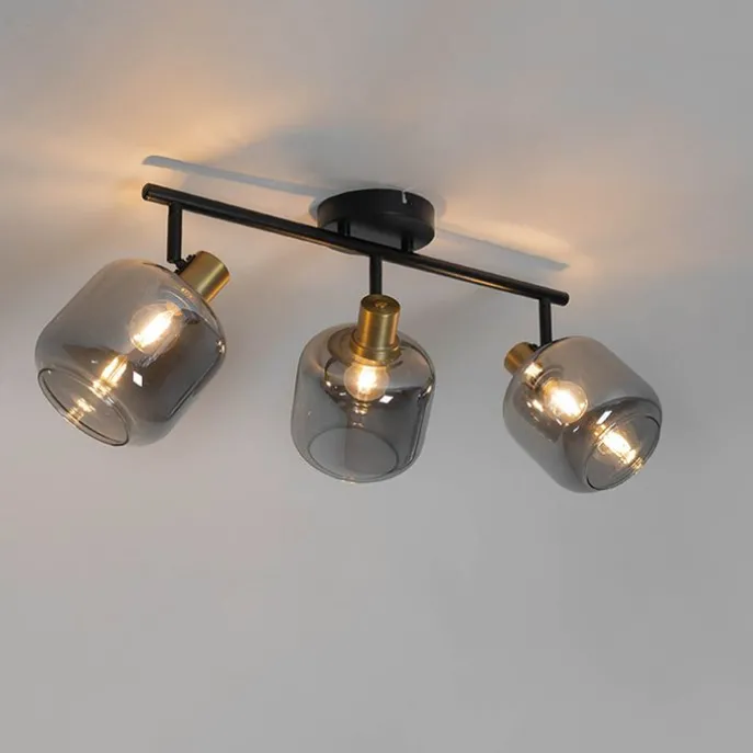 Intelligenter Deckenstrahler schwarz mit Rauchglas länglich inkl. 3 Wifi P45 - Zuzanna