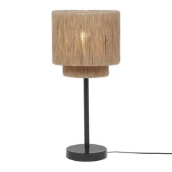 Japandi-Tischleuchte schwarz mit braunem Seil - Smilla