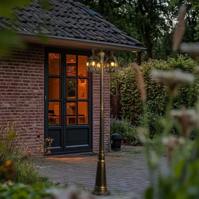 Klassische Außenlaterne Antikgold mit klarem Glas 198cm IP44 - London