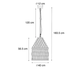 Ländliche Außenhängelampe aus schwarzem Rattan 40x55 cm - Calamus