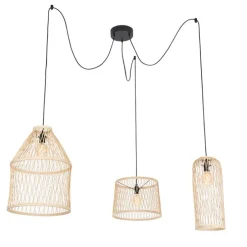 Ländliche Hängelampe für den Außenbereich, Rattan, 3-flammig – Calamus