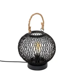 Ländliche Tischlampe für den Außenbereich aus schwarzem Rattan – Calamus