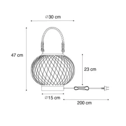 Ländliche Tischlampe für den Außenbereich aus schwarzem Rattan – Calamus