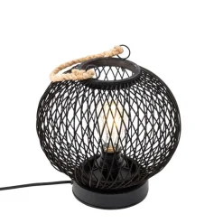 Ländliche Tischlampe für den Außenbereich aus schwarzem Rattan – Calamus