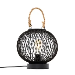Ländliche Tischlampe für den Außenbereich aus schwarzem Rattan – Calamus