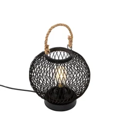 Ländliche Tischlampe für den Außenbereich aus schwarzem Rattan – Calamus