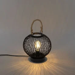 Ländliche Tischlampe für den Außenbereich aus schwarzem Rattan – Calamus
