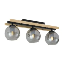 Moderne Deckenleuchte schwarz mit Holz und Rauchglas 3-flammig - Aleks