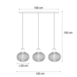 Moderne Draht-Hängeleuchte Schwarz mit Beige 3-flammig - Gila