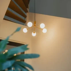 Moderne Hängelampe Gold mit Opalglas 5-flammig - Coby