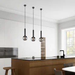 Moderne Hängelampe schwarz mit Rauchglas - Clayton