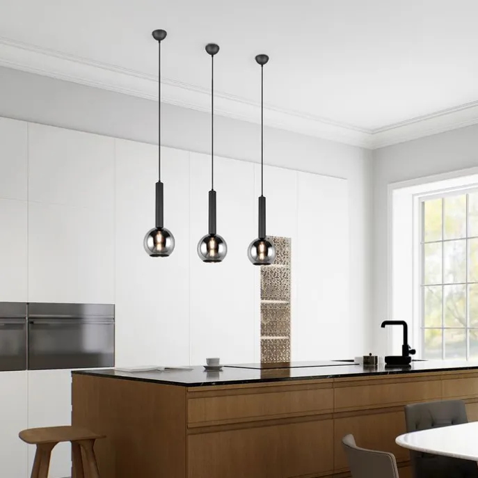 Moderne Hängelampe schwarz mit Rauchglas - Clayton