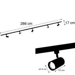 Modernes Schienensystem mit 5 Strahlern Schwarz 1-phasig - Iconic Jeana
