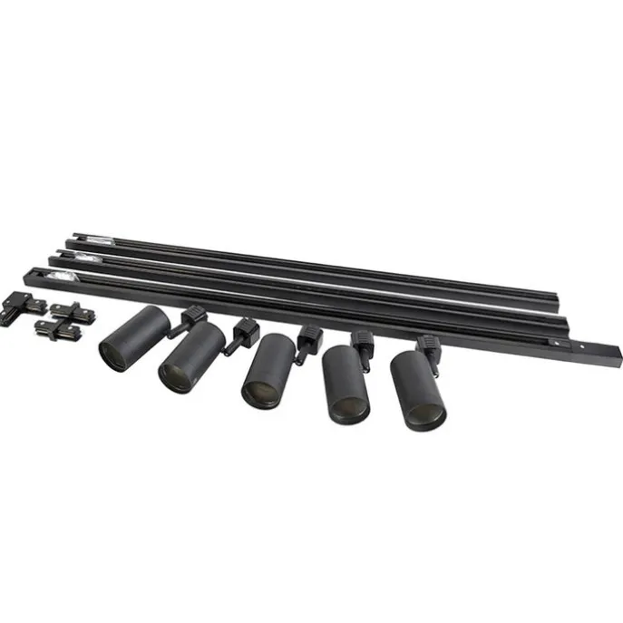 Modernes Schienensystem mit 5 Strahlern Schwarz 1-phasig - Iconic Jeana