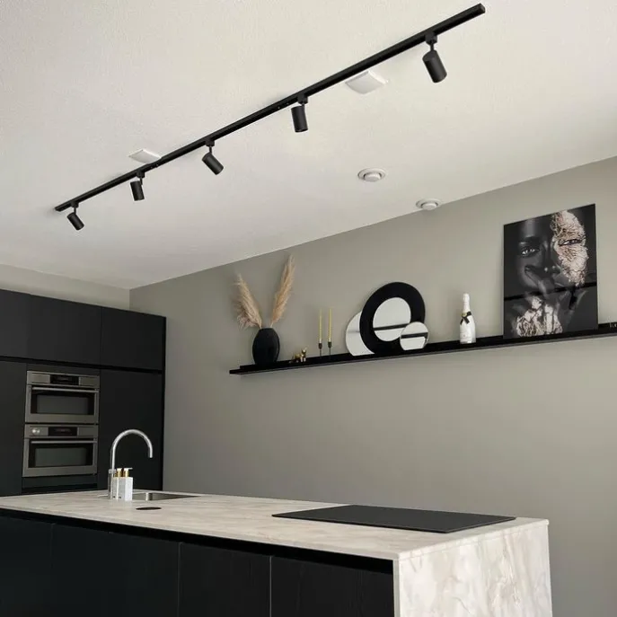 Modernes Schienensystem mit 5 Strahlern Schwarz 1-phasig - Iconic Jeana