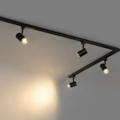 1-Phasen-Schienensystem mit 5 Spots schwarz mit Goldring - Jeana