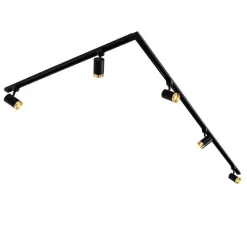 1-Phasen-Schienensystem mit 5 Spots schwarz mit Goldring - Jeana