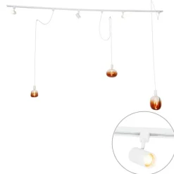 1-Phasen-Schienensystem mit 3 Strahlern und Hängelampen weiß - Cavalux Jeana