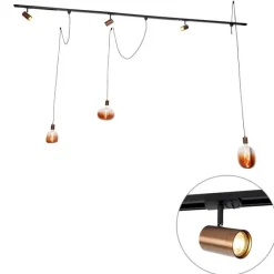 1-Phasen-Schienensystem mit 3 Strahlern und Hängelampen dunkelbronze - Cavalux Jeana