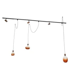 1-Phasen-Schienensystem mit 3 Strahlern und Hängelampen dunkelbronze - Cavalux Jeana