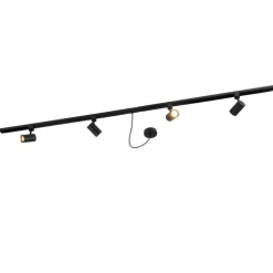 1-Phasen-Schienensystem schwarz mit 4 Strahlern und 1 Netzteil rund - Jeana