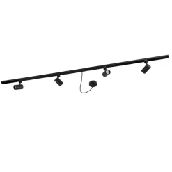 1-Phasen-Schienensystem schwarz mit 4 Strahlern und 1 Netzteil rund - Jeana