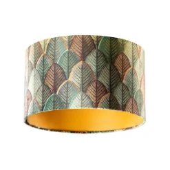 Samtlampenschirm mit Blattdesign und goldener Innenseite 35/35/20