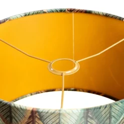 Samtlampenschirm mit Blattdesign und goldener Innenseite 35/35/20