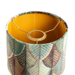 Samtlampenschirm mit Blattdesign und goldener Innenseite 18/18/14